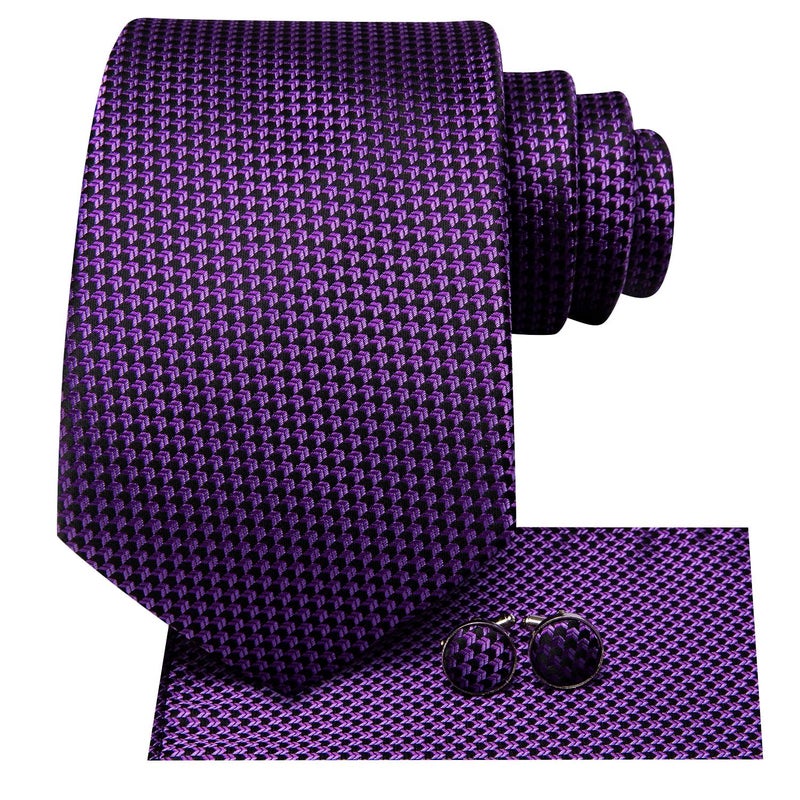 Dubulle Mens Black Purple Tie and Lapel Pin Paisley Striped Floral Necktie for Men Pocket Square Cufflinks Wedding Party - Image 4